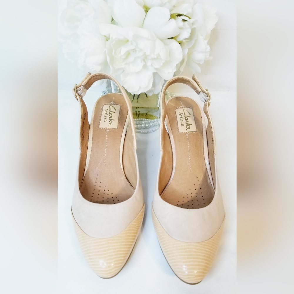 Clarks Artisan Cream Beige Leather Slingback Heel… - image 2